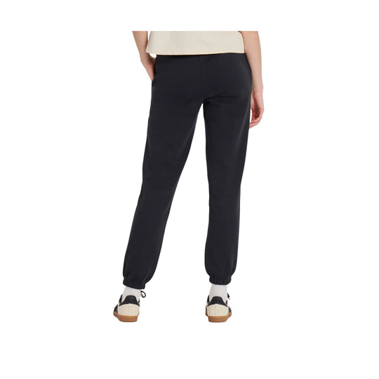 Black fleece jogger pants shown from the back with elastic cuffs