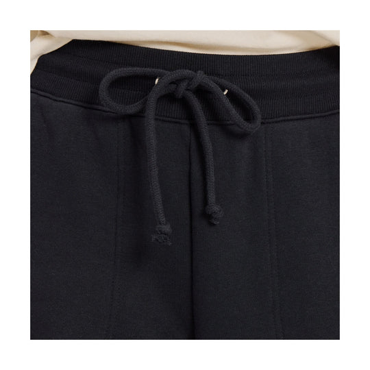 Black fleece jogger waistband with drawstring ties
