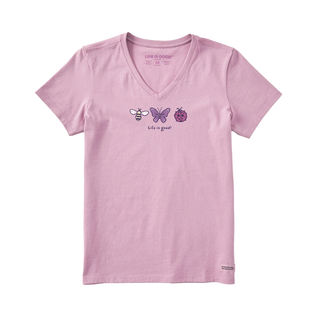 Life Is Good Women's Three Insects Short Sleeve Crusher Vee - Violet Purple - Lenny's Shoe & Apparel