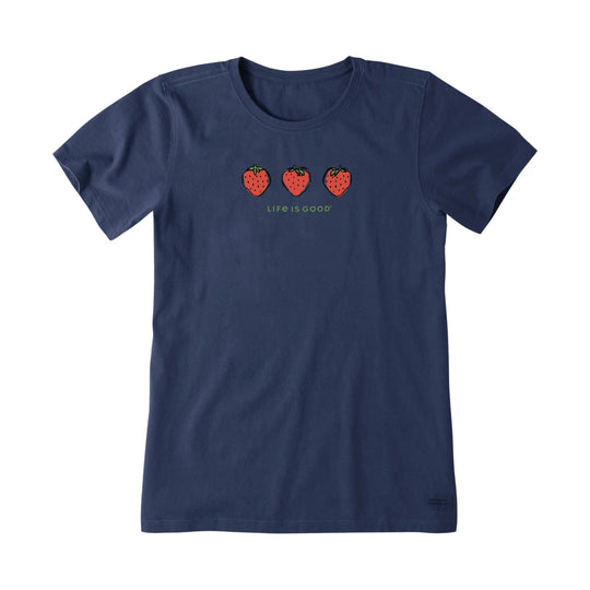Life Is Good Women's Three Strawberries Short Sleeve Crusher Tee - Darkest Blue - Lenny's Shoe & Apparel