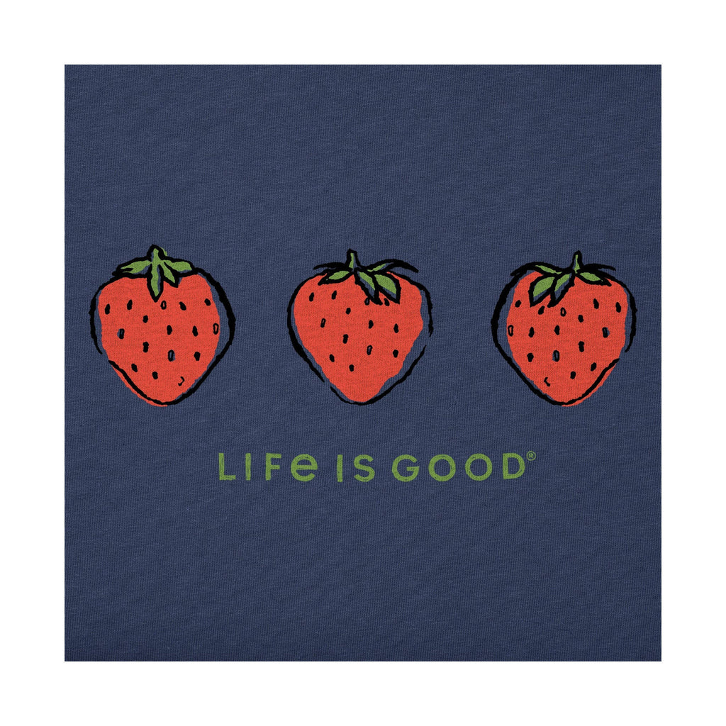 Life Is Good Women's Three Strawberries Short Sleeve Crusher Tee - Darkest Blue - Lenny's Shoe & Apparel