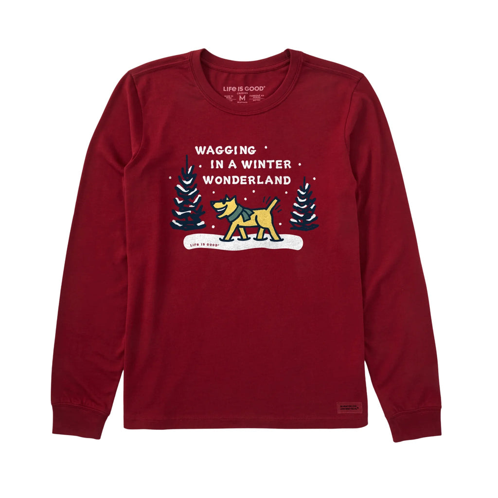 Life Is Good Women's Wagging Wonderland Rocket Long Sleeve Crusher Tee - Adirondack Red - Lenny's Shoe & Apparel