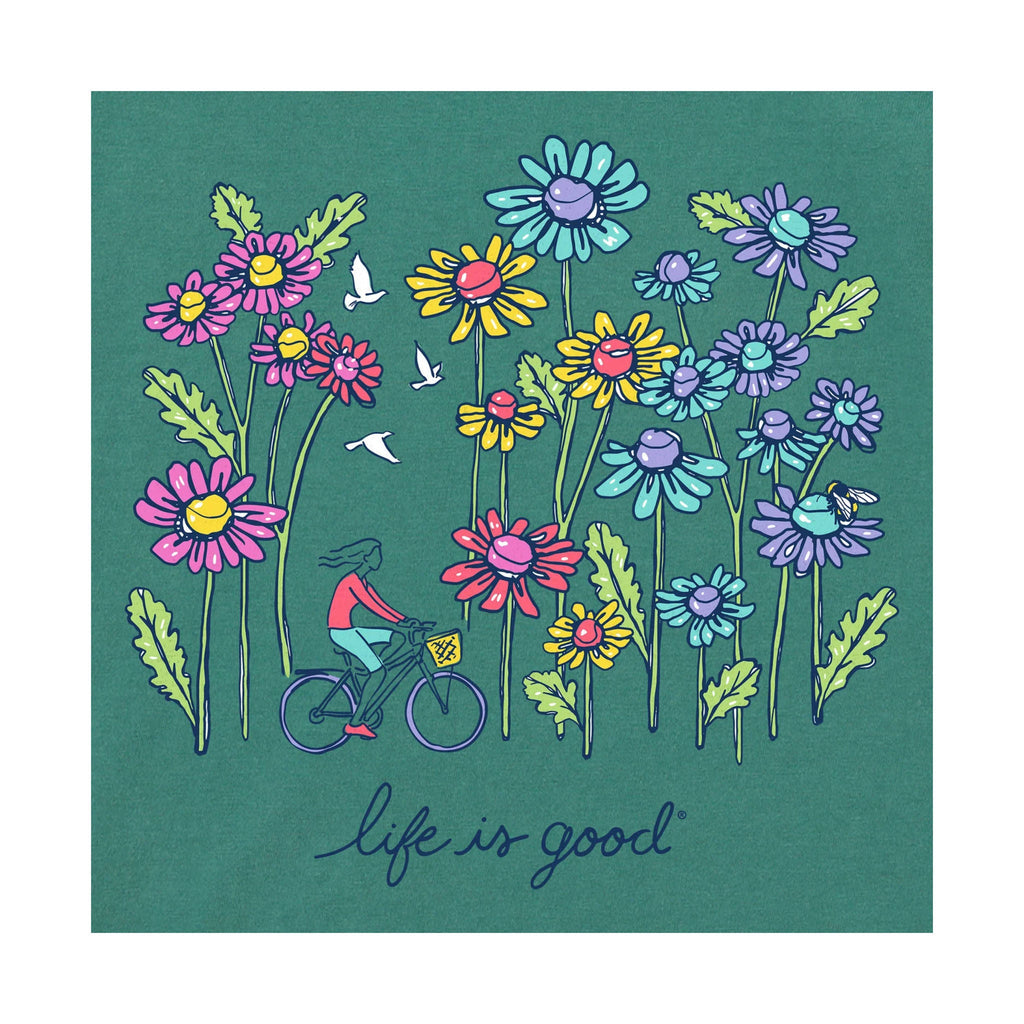 Life Is Good Women's Wildflower Bike Short Sleeve Crusher Tee - Spruce Green - Lenny's Shoe & Apparel