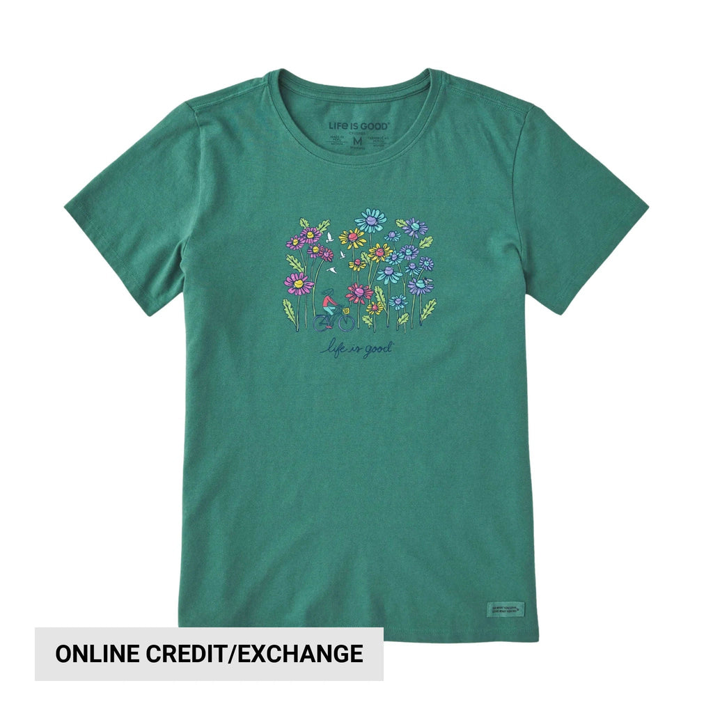 Life Is Good Women's Wildflower Bike Short Sleeve Crusher Tee - Spruce Green - Lenny's Shoe & Apparel