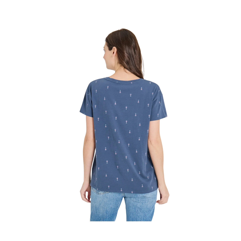 Life Is Good Women's Wine Glass Pattern Crusher Lite Easy Vee - Darkest Blue - Lenny's Shoe & Apparel