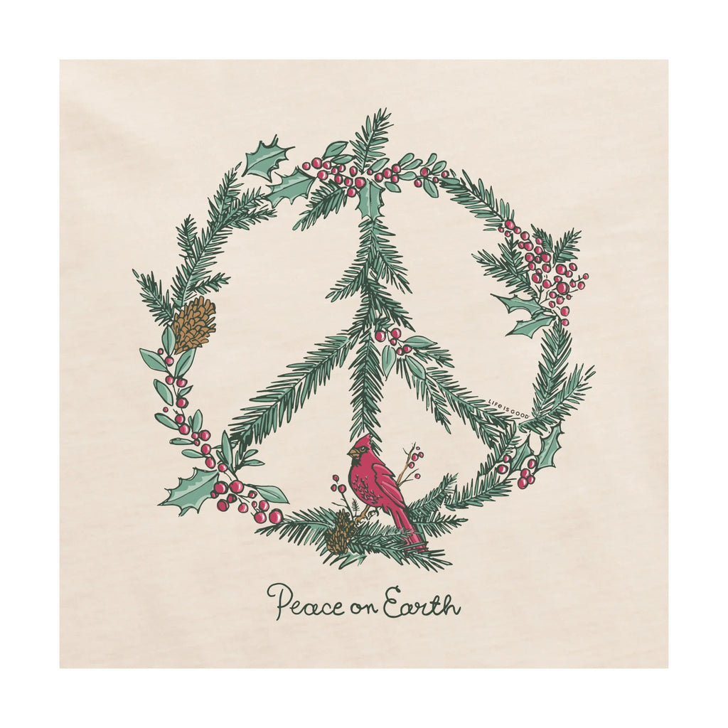 Life Is Good Women's Winter Pines Peace On Earth Long Sleeve Crusher Lite Vee - Putty White - Lenny's Shoe & Apparel