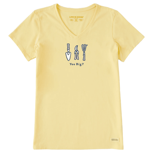 Life Is Good Women's You Dig? Short Sleeve Vee - Sandy Yellow - Lenny's Shoe & Apparel