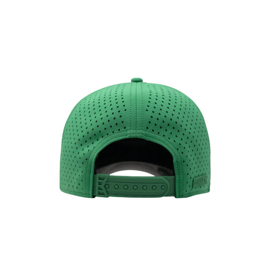 Green perforated snapback cap shown from the back