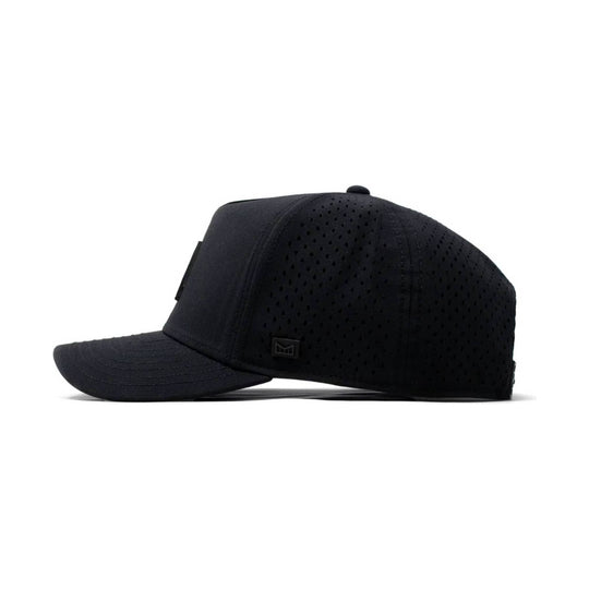Black cap with a logo on a white background