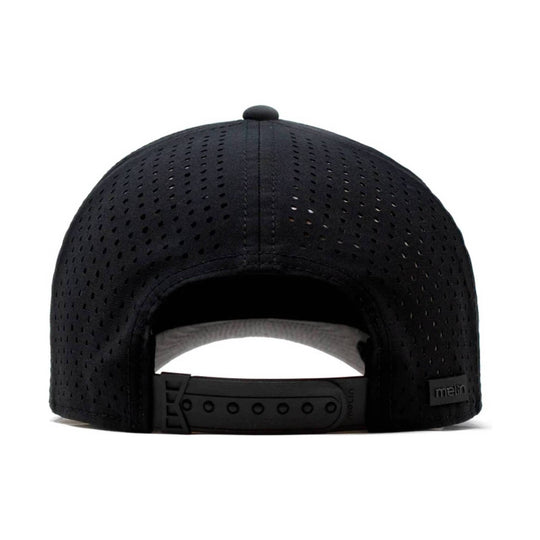 Black cap with perforated design on a white background