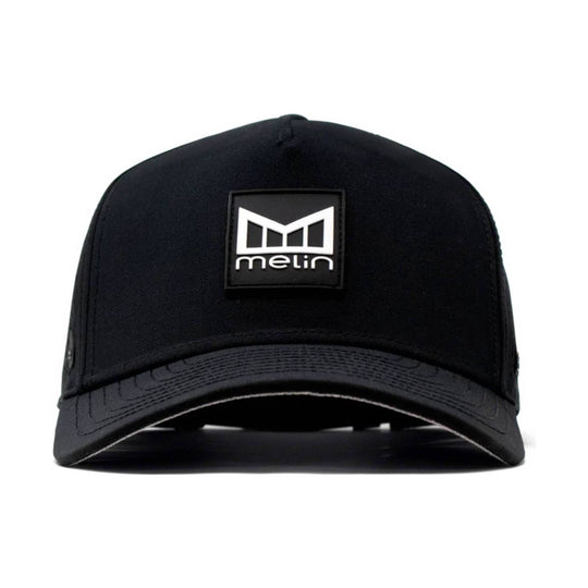 Black cap with a logo on a white background