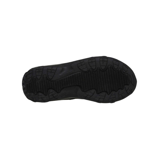 Black sneaker outsole with rugged tread pattern