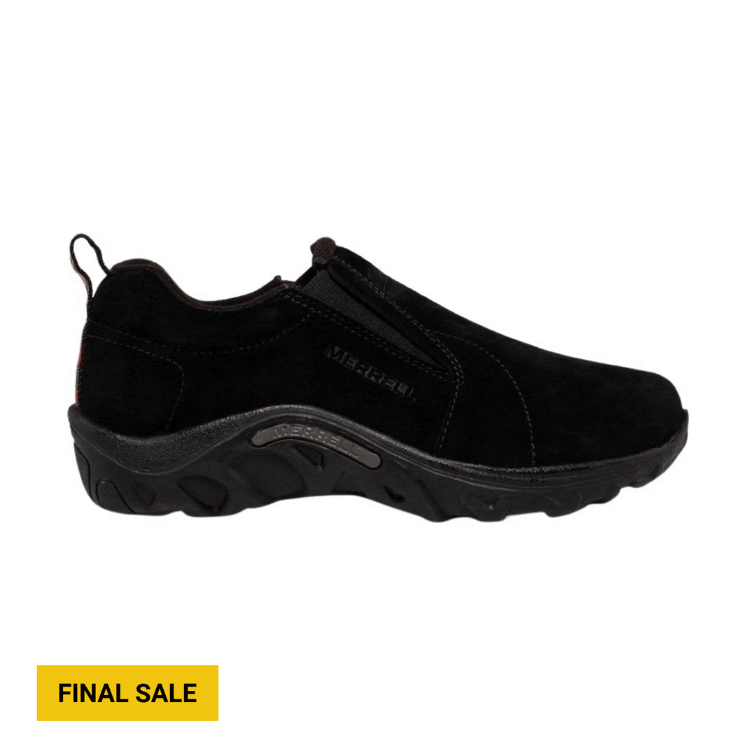 Black slip-on shoe with pull tab and chunky tread sole; Final Sale banner