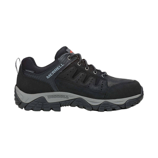 Black waterproof low-cut work shoe with rugged tread and silver-gray midsole