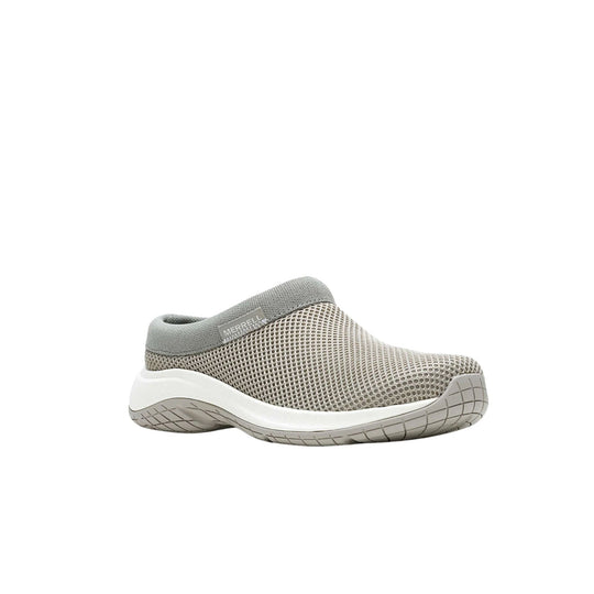 Gray mesh slip-on clog with a white midsole and gray rubber outsole