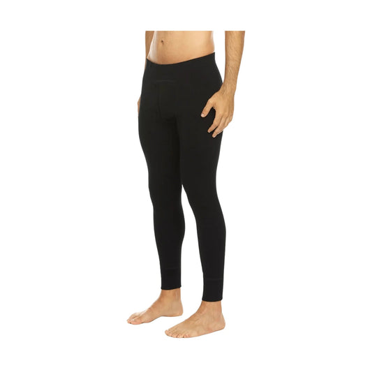 Black full-length thermal leggings with a wide waistband and ankle cuffs