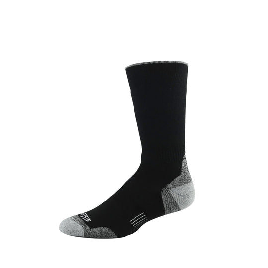 Black midweight crew sock with gray heel, toe, and toe box detailing