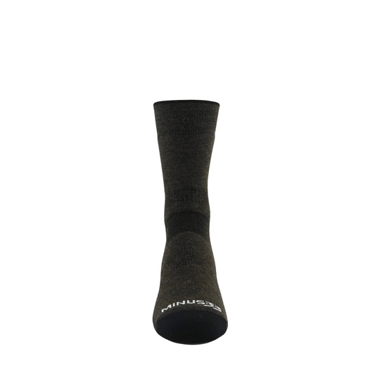 Black crew wool sock with visible arch support and white ankle logo