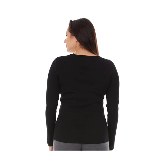 Black long-sleeve crew-neck top shown from the back