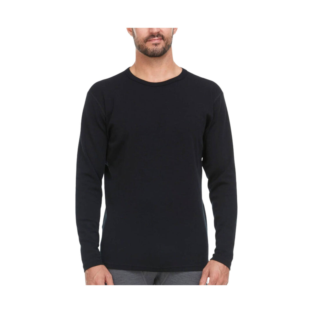 Black long-sleeve crewneck shirt shown front view