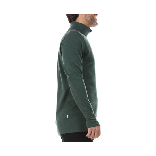 Dark green long-sleeve quarter-zip top shown in side profile