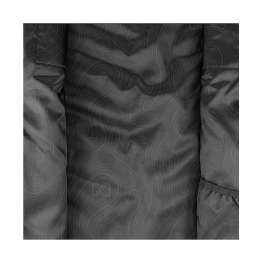Black puffer jacket lining with a subtle topographic pattern