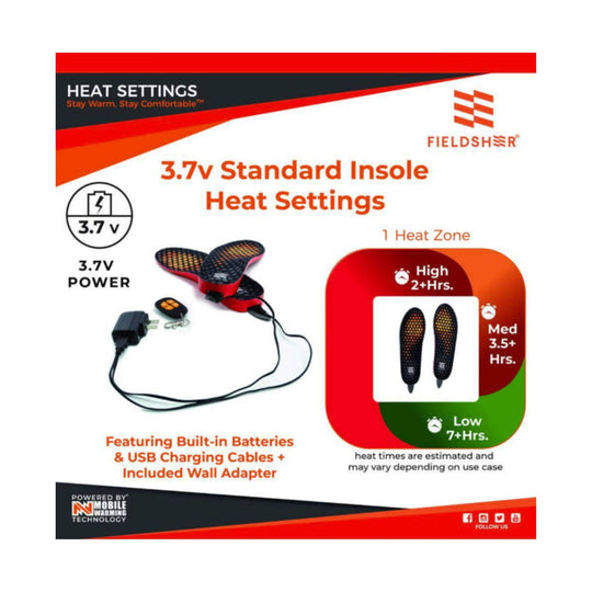 Heated insole kit with battery pack, charger, and heat settings