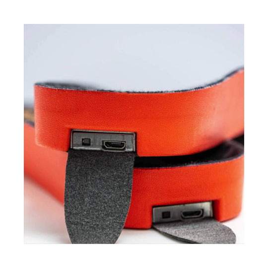 Red heated insoles with USB port and power switch