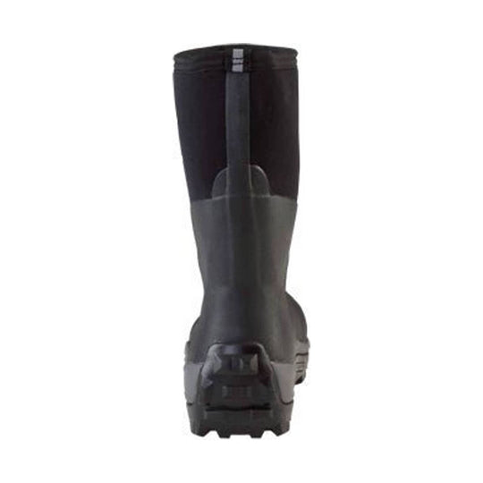 Tall black rubber boot shown from the back