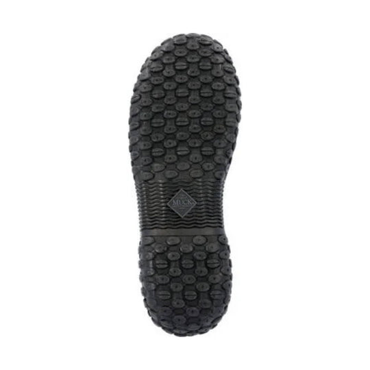 Black boot outsole with circular tread pattern and a textured midfoot section