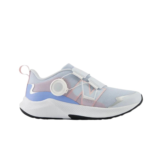 Light blue and white athletic kid's sneaker with BOA dial closure and thick white sole
