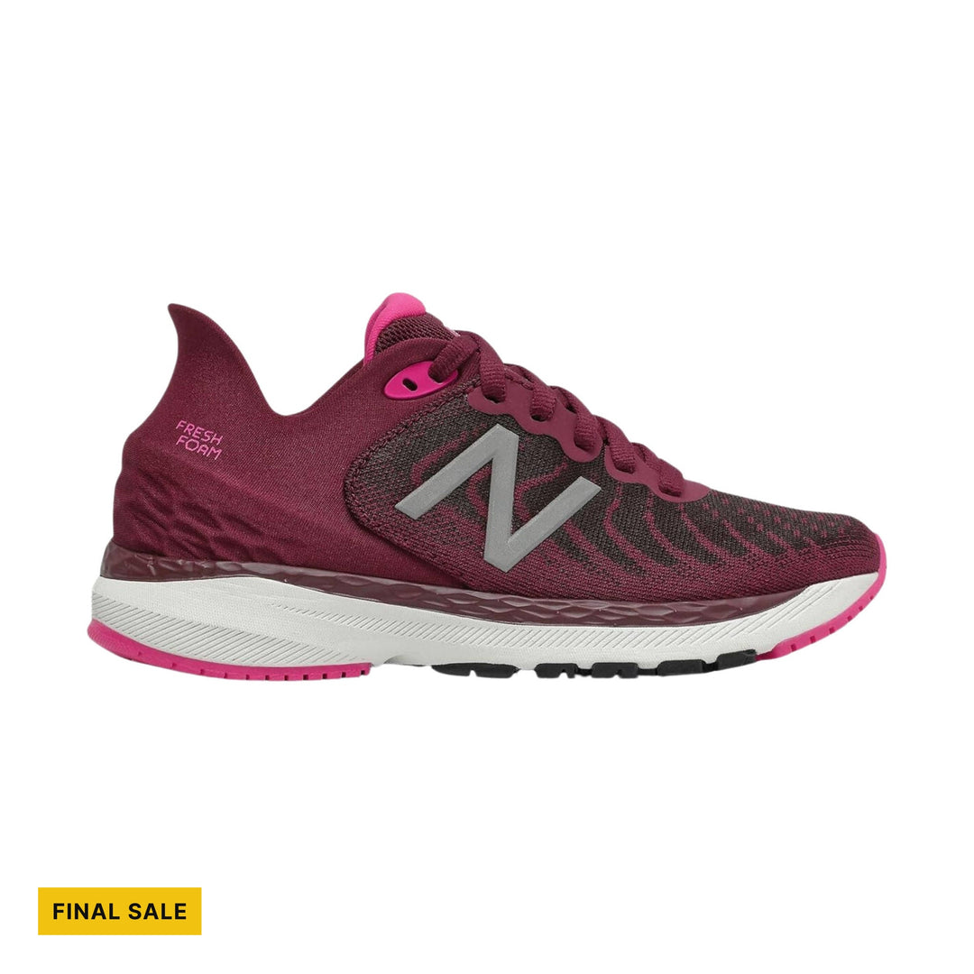 Maroon and pink running shoe with a gray side logo and yellow FINAL SALE tag