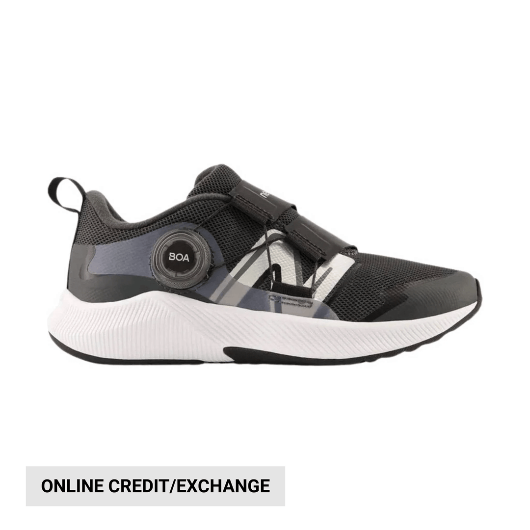 Black and white athletic shoe with BOA dial closure and thick white sole