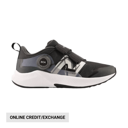 Black and white athletic shoe with BOA dial closure and thick white sole