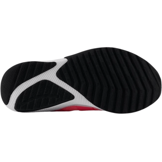 Black and white sneaker outsole with red midsole accents
