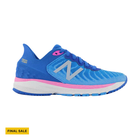 Blue running shoe with pink accents, white midsole, and a FINAL SALE label