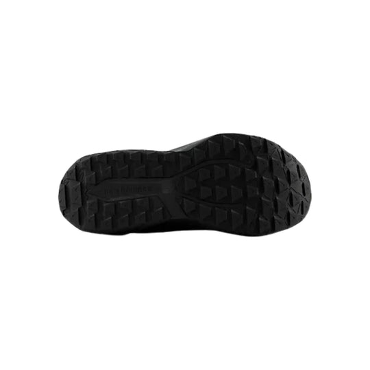 Black hiking shoe outsole with deep tread pattern