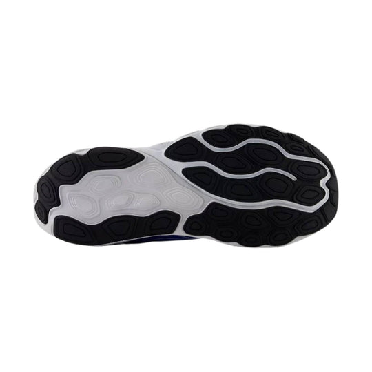 Black and white running shoe outsole with segmented rubber tread