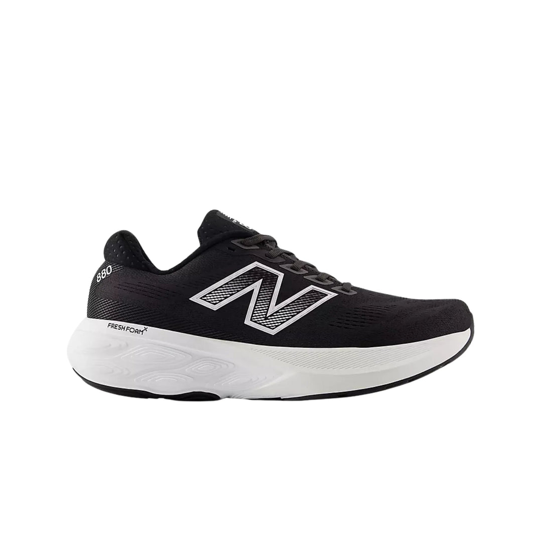 Black running shoe with white midsole and side logo