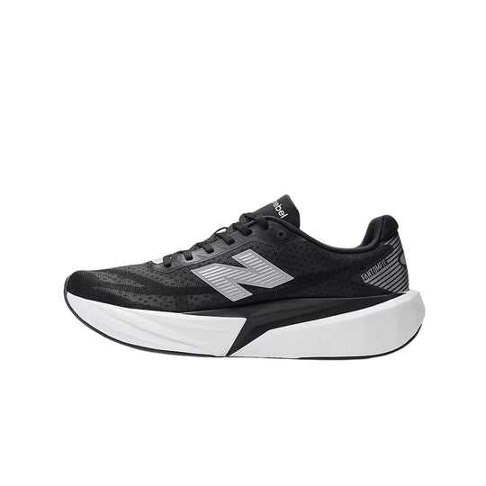 Black running shoe with oversized white midsole and visible side logo