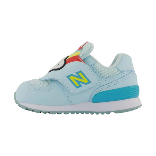 Light blue toddler sneaker with a velcro strap, mesh panels, and a blue-and-yellow side logo