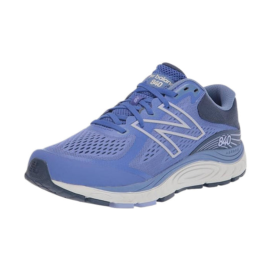 Blue running shoe with mesh upper, white midsole, and visible New Balance 840 branding