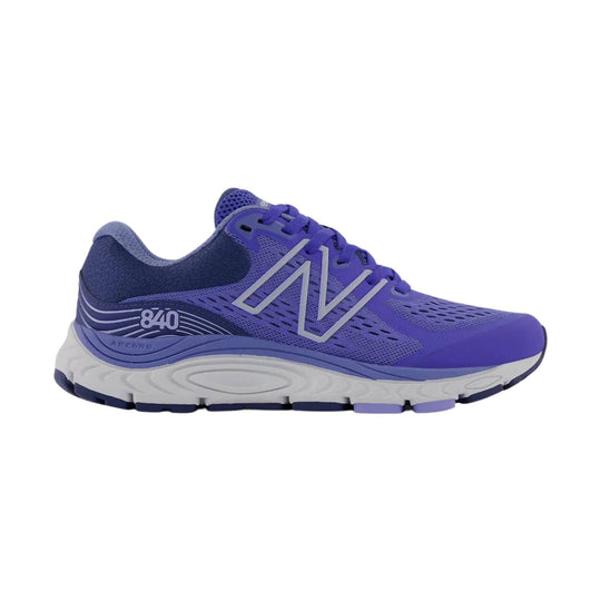 Purple running shoe with mesh upper, side logo, and white cushioned sole
