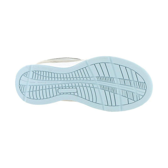 Light blue walking shoe outsole with segmented tread and curved center grooves