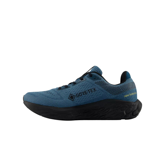Blue running shoe with black sole and GORE-TEX branding