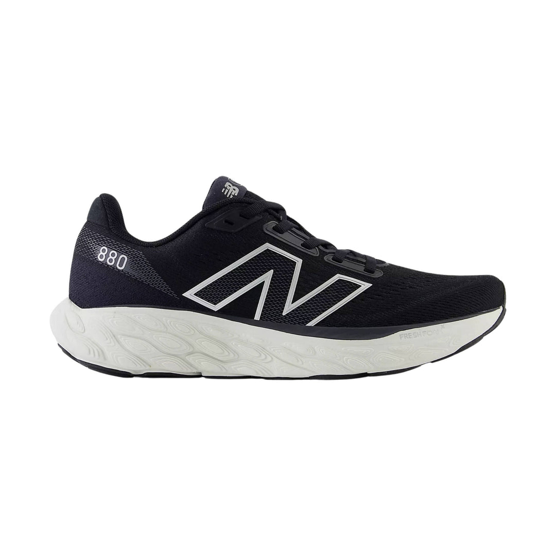 Black running shoe with white midsole, large side logo, and 880 text on the heel