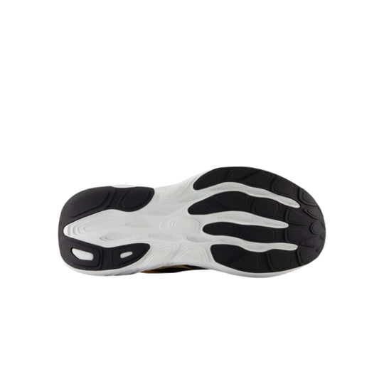Black and white running shoe outsole with segmented tread pattern