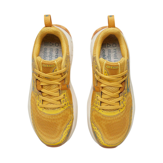 Yellow trail running shoes with mesh uppers, white midsoles, and HIERRO on the tongues
