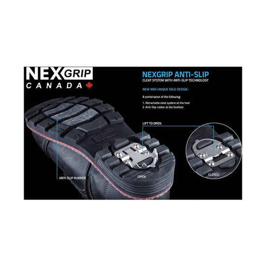 NexGrip anti-slip cleat system with detailed diagram on a white background