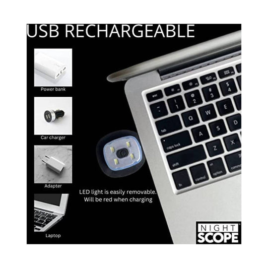 USB rechargeable light with Night Scope branding on a black background